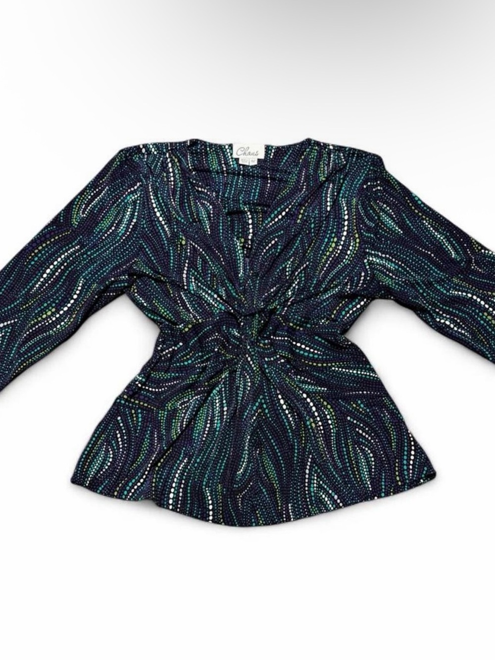 Chaus Navy Twisted-Knot Long-Sleeve Printed Blouse